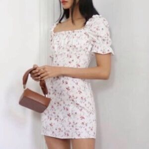 Reformation Robles Linen Dress White Ivory Floral Puff Sleeve Mini Baby Doll 12